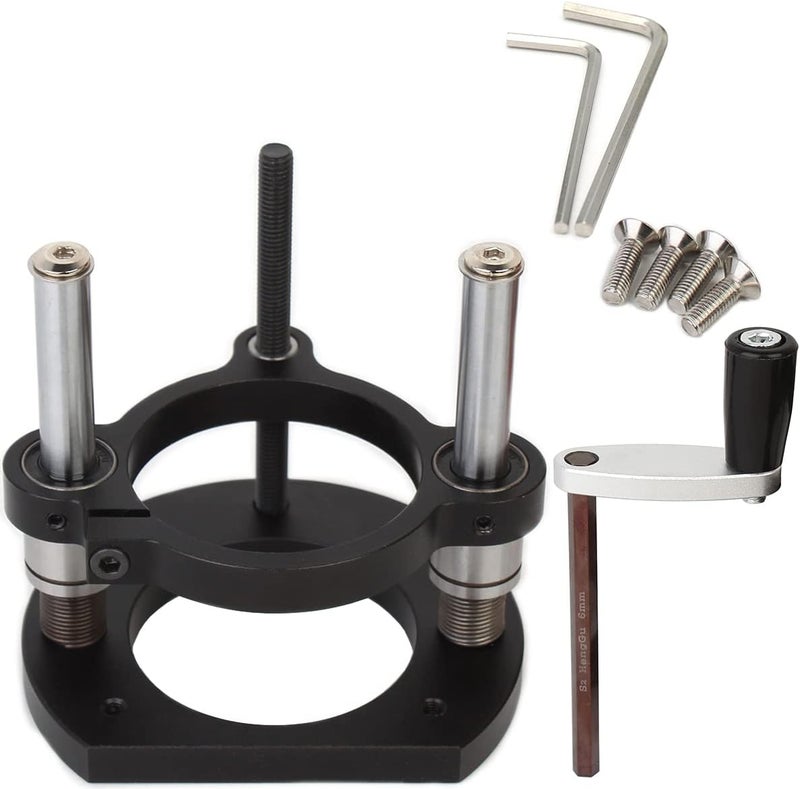 KETIPED Adjustable Router Lift for 65mm Diameter Universal Trimming Machine,Aluminum Under-Table Router Base for Router Table Insert Base Plate with Double Stainless Steel Support Rod,MG-061BK - Image 1